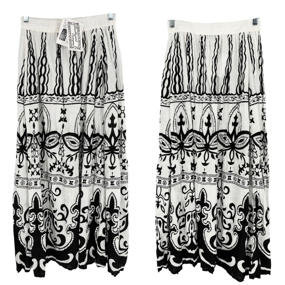 NWT Deadstock Vintage‎ Southwest Canyon 100% Cotton Sequined Boho Broom Skirt L